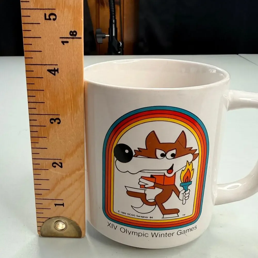 Vintage 1984 Sarajevo Olympics Vucko Wolf Mascot Mug Yugoslavia Winter Games